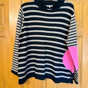 Lisa Todd Black and Gray Striped Sweater with Pink Detail
